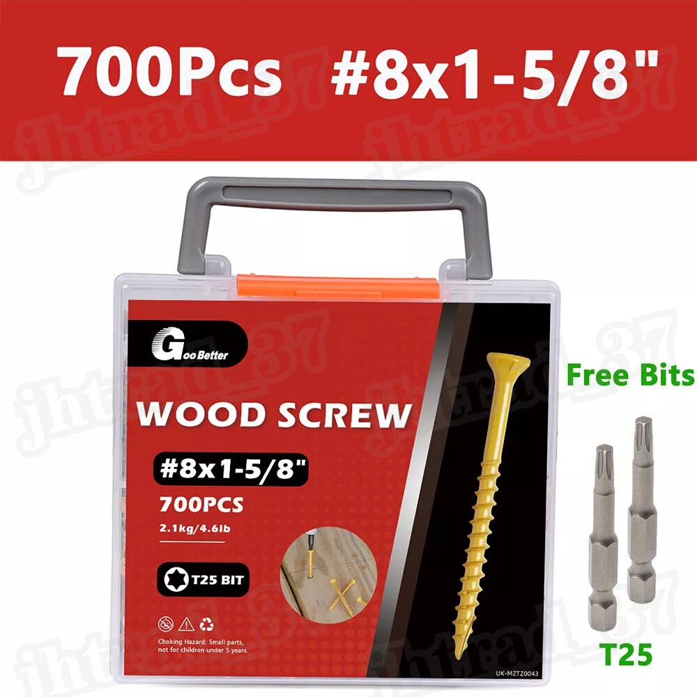 700pcs #8×1-5/8″ Deck Screws Torx T25 Star Self Tapping Wood Screws Fence Screws