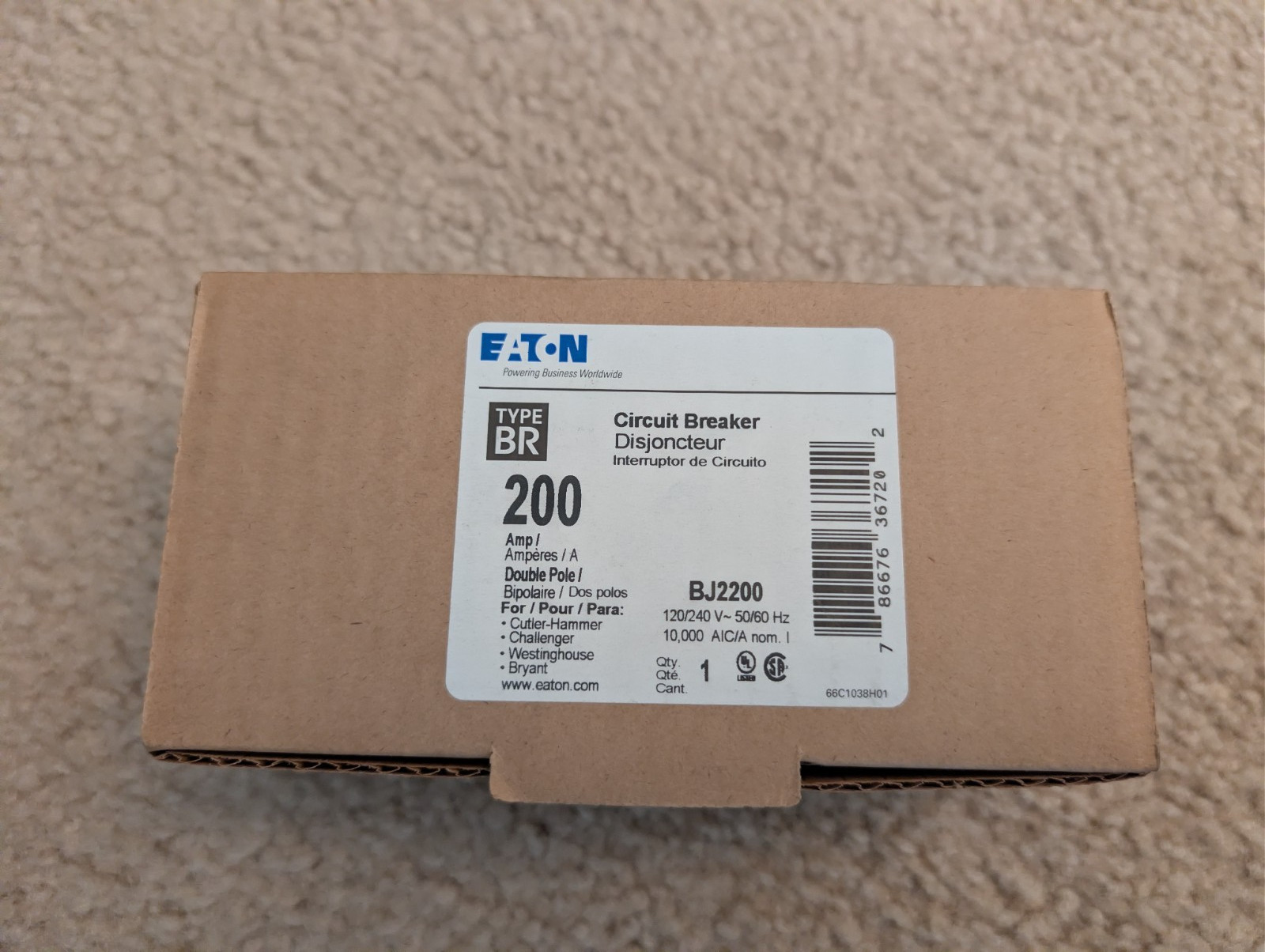 New Eaton BJ2200 200 Amp Double Pole Circuit Breaker 120/240 V