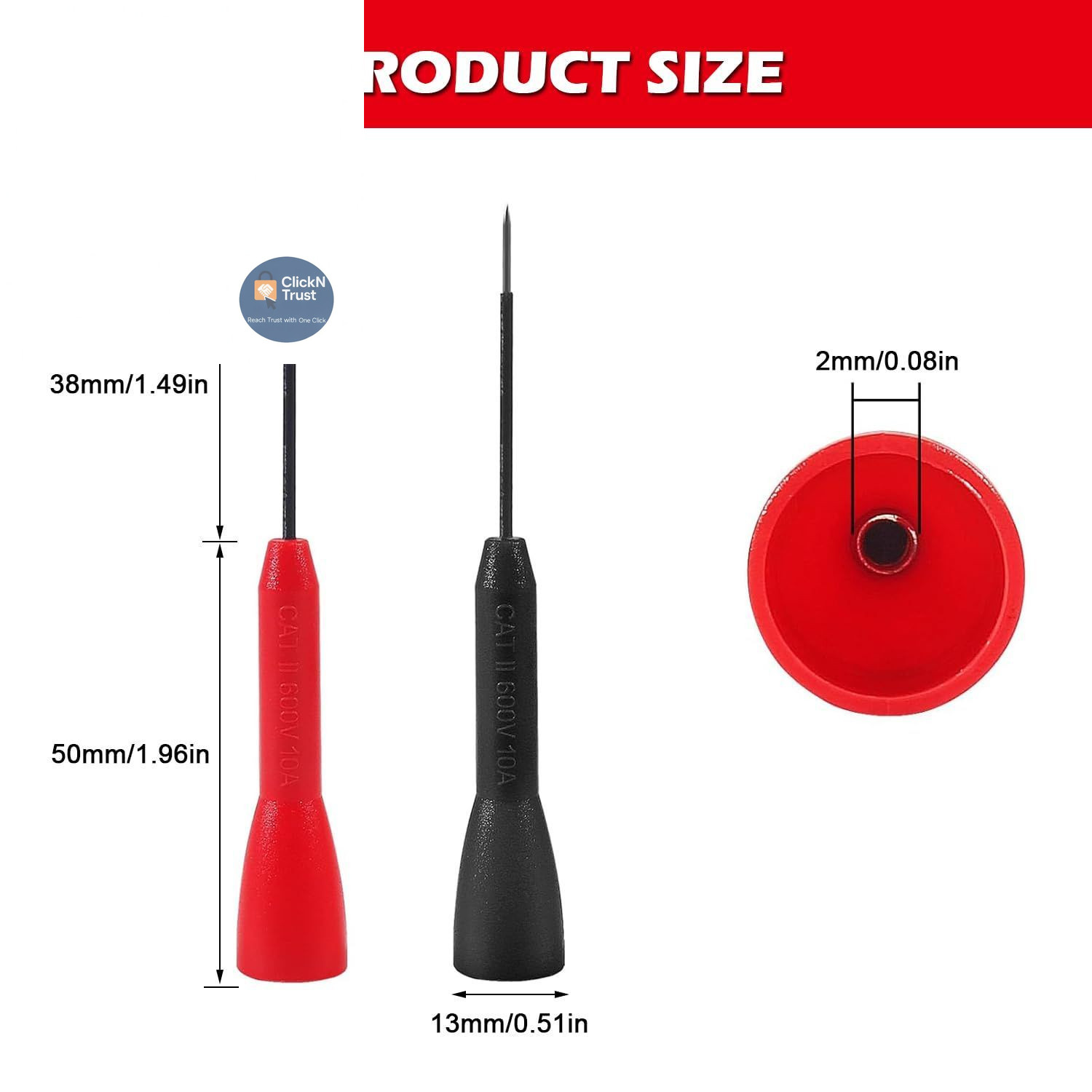 ALMOCN 8PCS 2mm Extended Needle Test Probes 600V/10A Non-Destructive Red