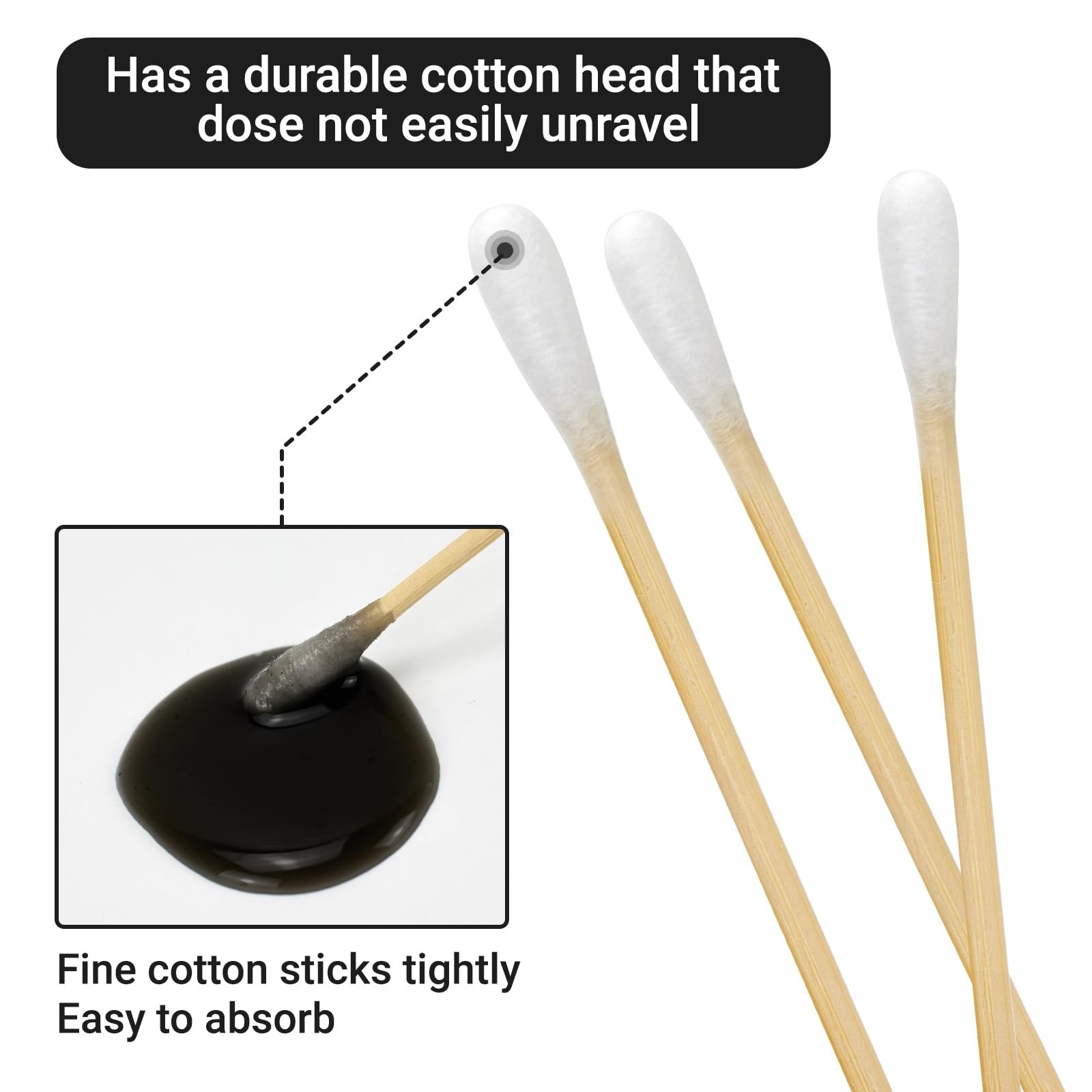 500/1000 Count 6” Long Round/Pointed Cotton Swabs Durable Stem, Lint- Free G…