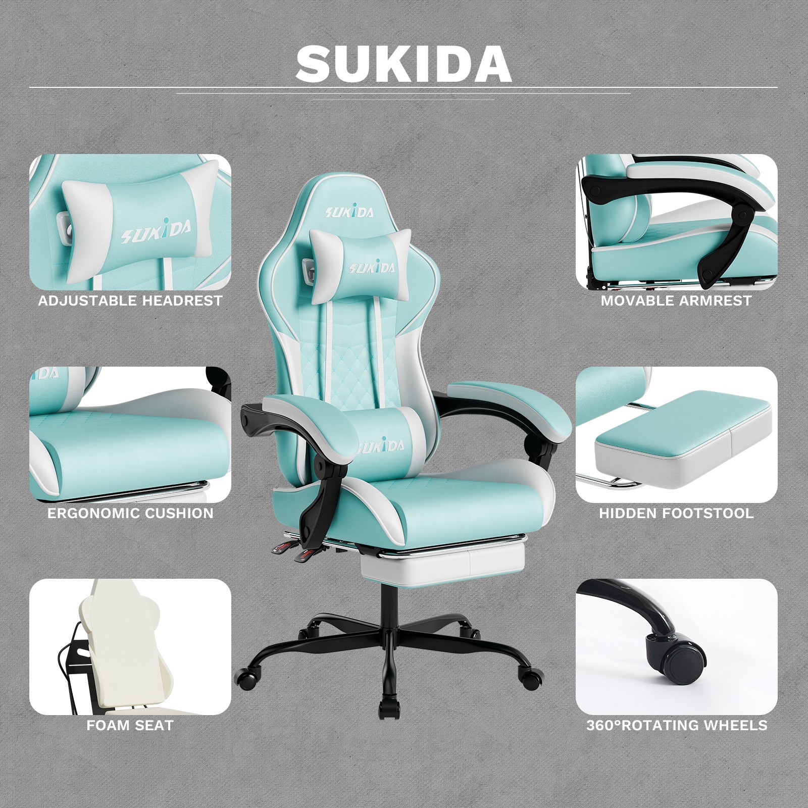 Gaming Chair PVC Leather Featuring High-Back Massage Function and Footrest