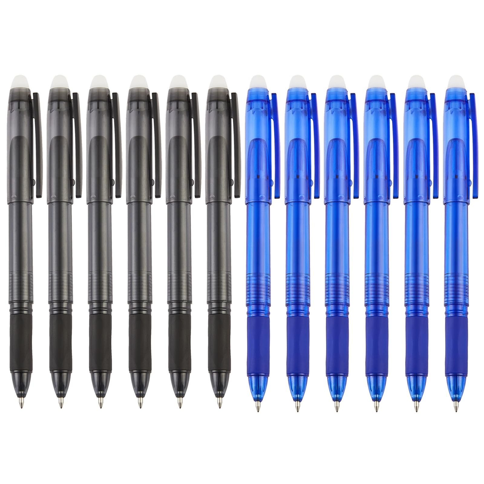 Volcanics Erasable Gel Pens, 0.7mm Fine 1 Count (Pack of 12), Black and Blue