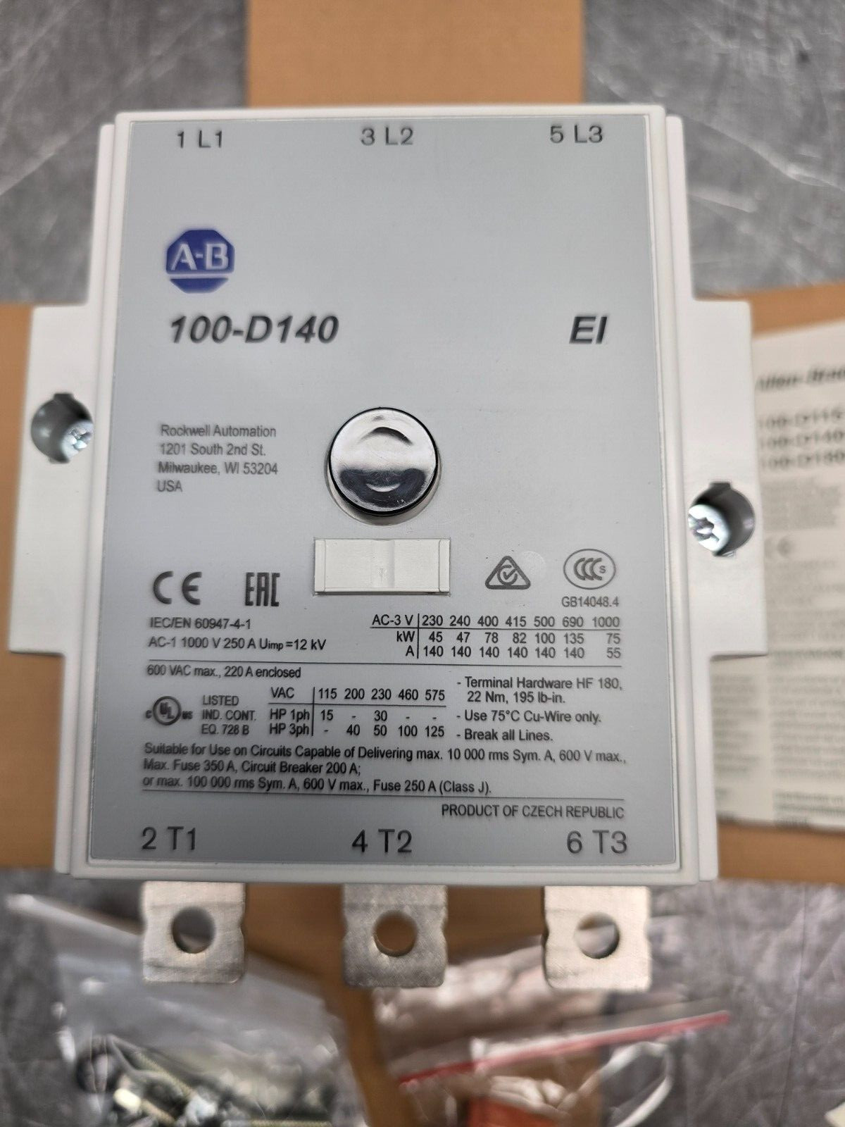 ALLEN BRADLEY 100-D140ED11 140A 600V 135KW CONTACTOR 110-130V-COIL, NEW IN BOX!