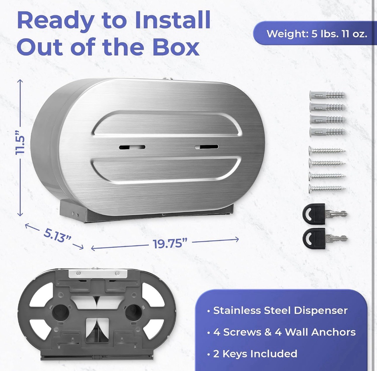 Double Jumbo Toilet Paper Dispenser, Stainless Steel Commercial Dual Roll, Lock