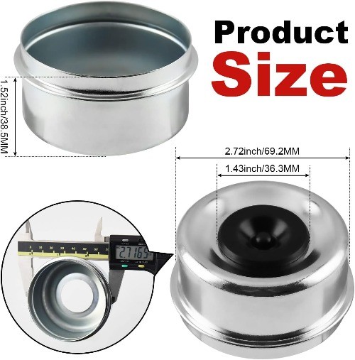 Trailer Bearing Dust Cap 2.72 in Trailer Axle Dust Cap with 8 Rubb Color: 2.72