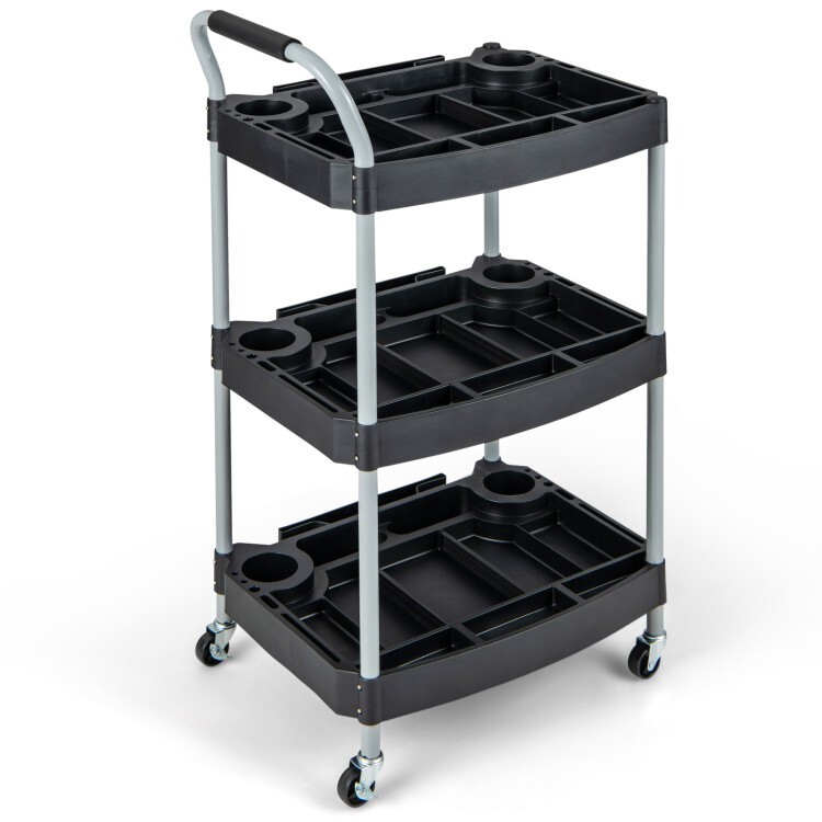 3 Layer Detailing Garage Tool Organizer Utility Cart w/ Multiple Divider 4 Wheel