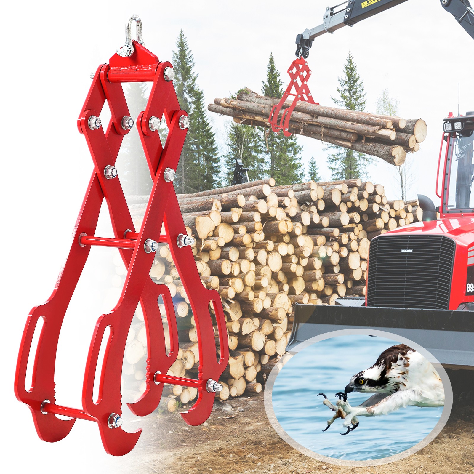 36″ Log Lifting Tongs 4 Claw Swivel Drag Grapple Hook Lifter Log Lifting Lumber