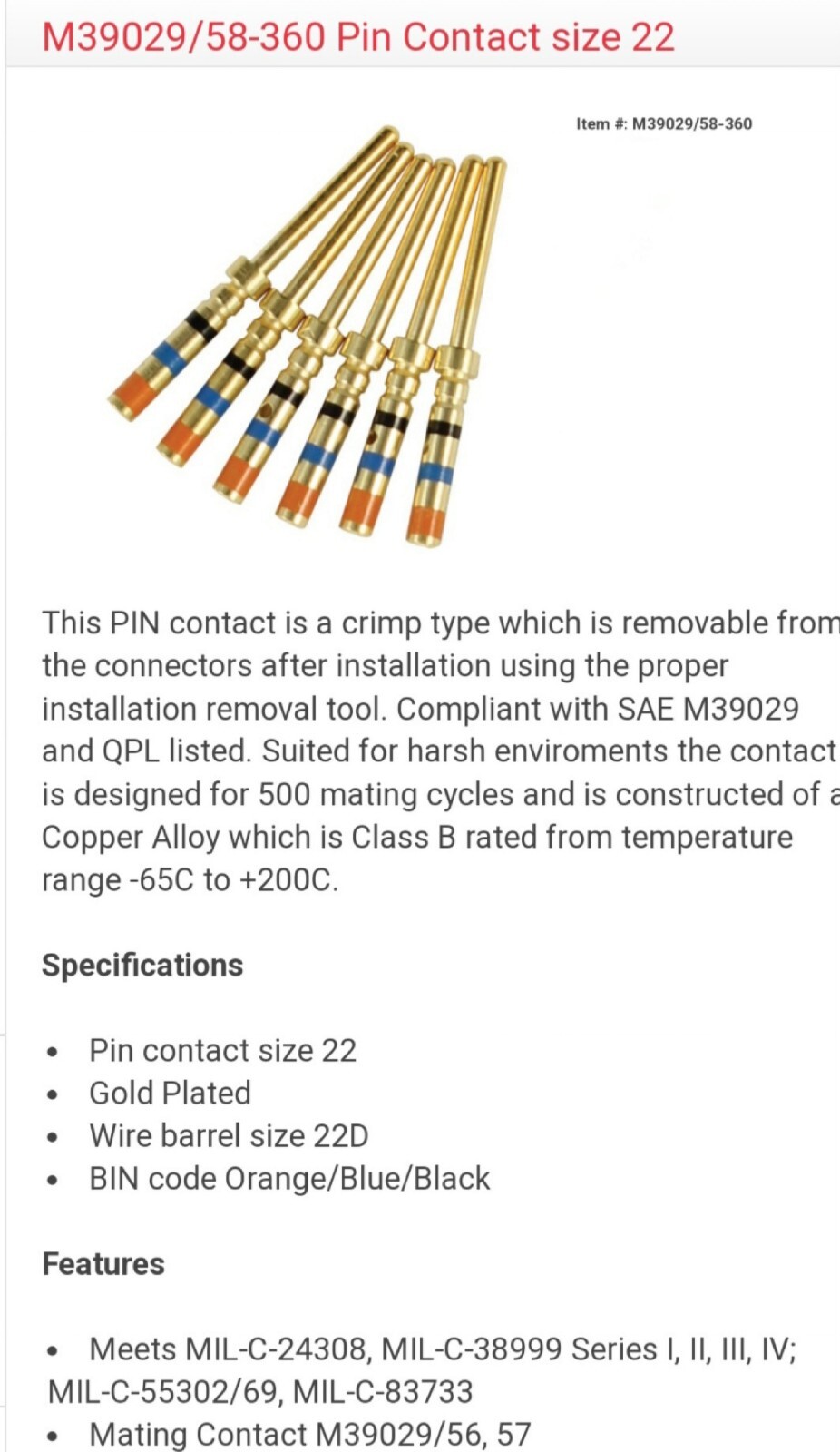 Amphenol Aerospace D38999/26WB35PA & M39029/58-360 KIT