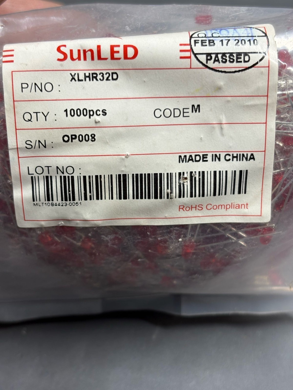1000PCS SunLED XLHR32D Red Through Hole LEDs 3mm T-1 Axial Lamp Lot