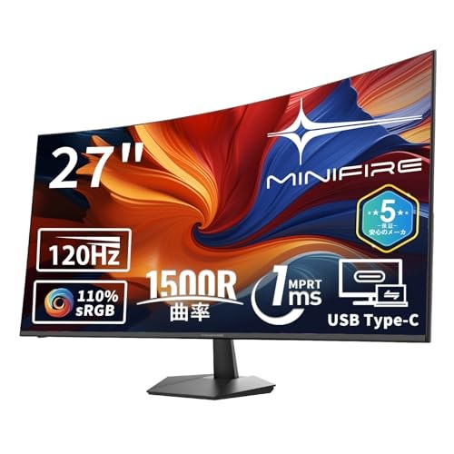Minifire 27-inch Monitor with USB-C 120Hz FHD 1920×1080 HDR10 Adaptive Sync 110%