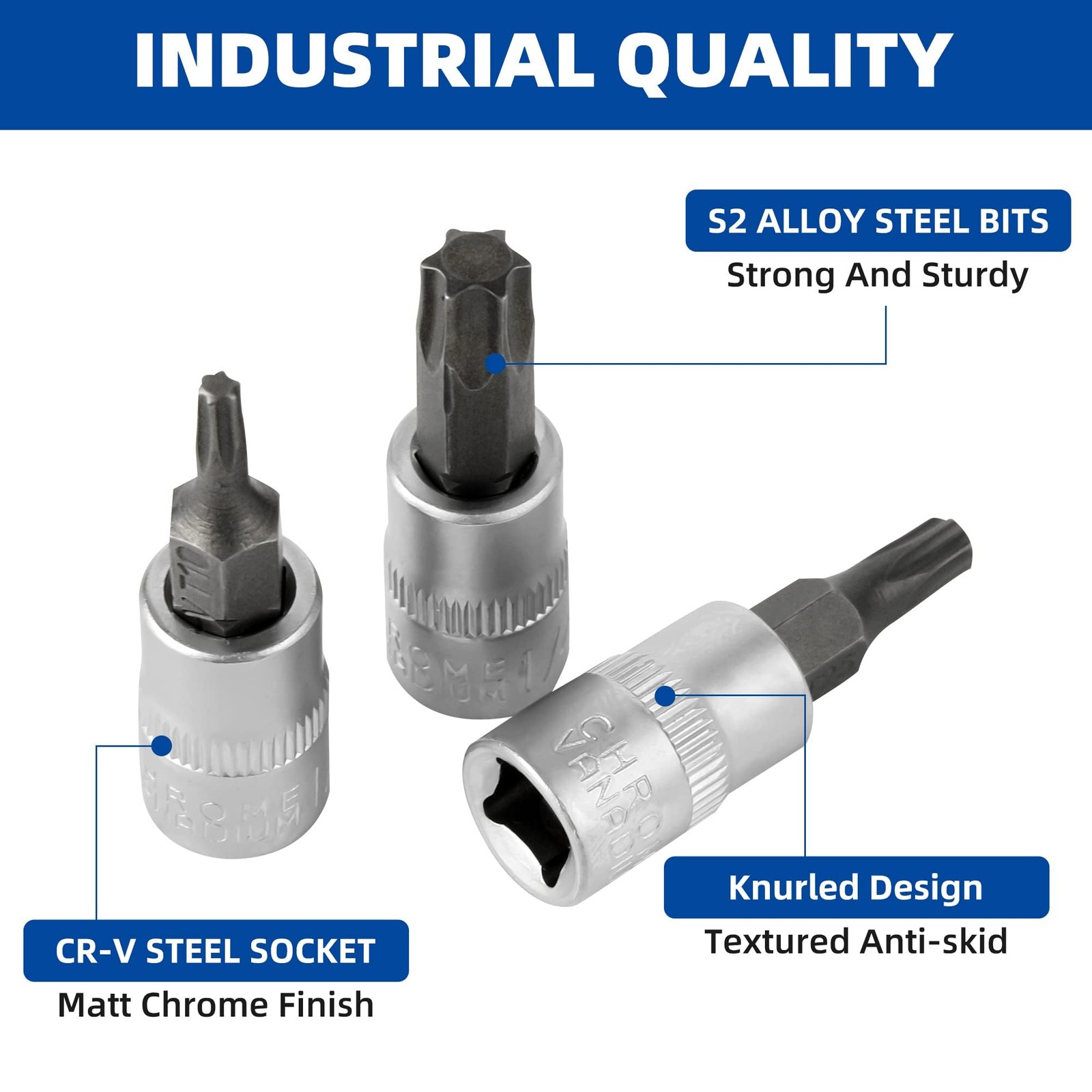 DAKCOS Torx Bit Socket Set, 1/4″ Drive, 9 T10,T15,T20,T25,T27,T30,T40,T45,T50