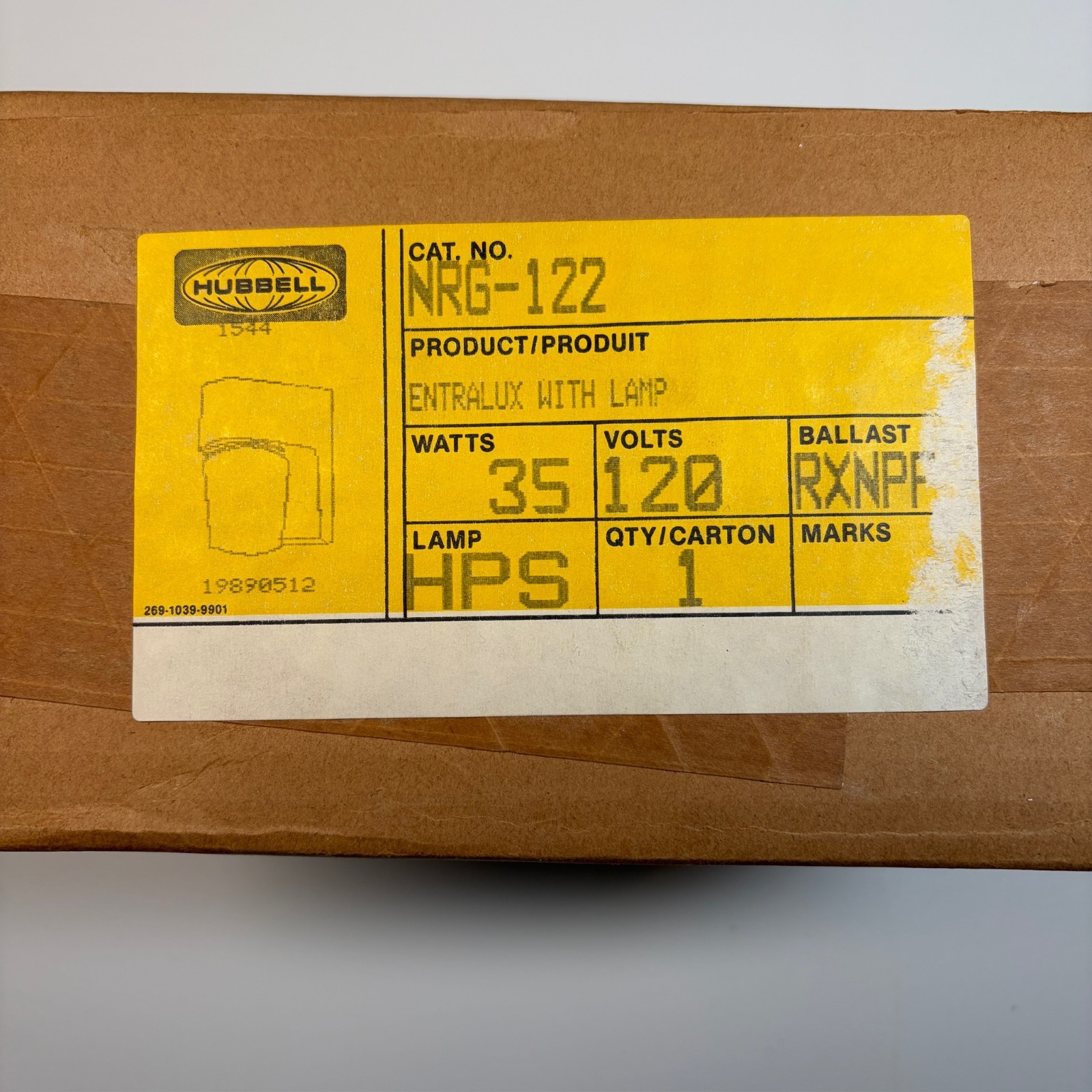 NEW NOS Hubbell NRG-122 Entralux Light Fixture 1989 35W HPS Vintage Sealed Box