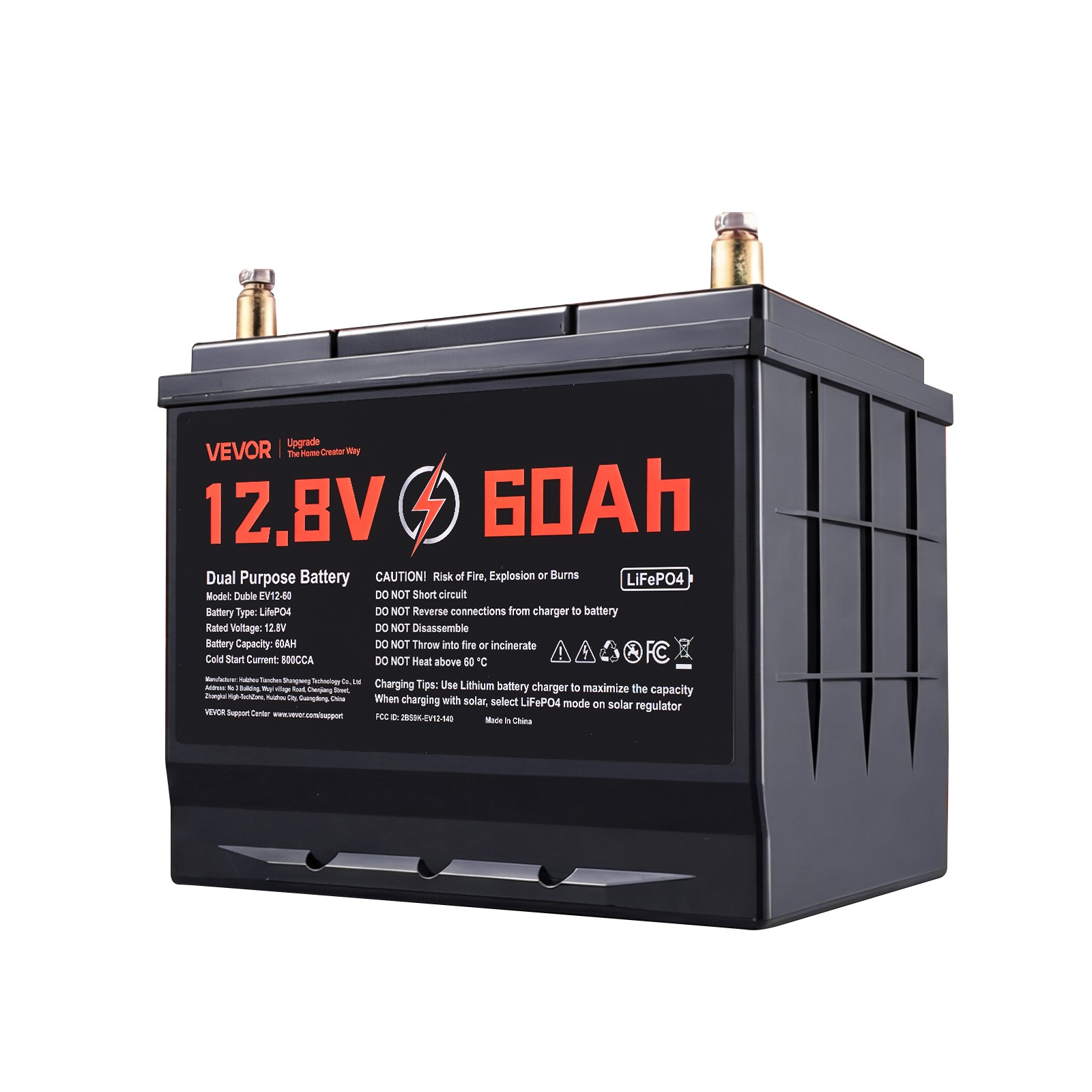 VEVOR 12V 60Ah Dual Purpose LiFePO4 Lithium Battery 800 CCA Starter Deep Cycle