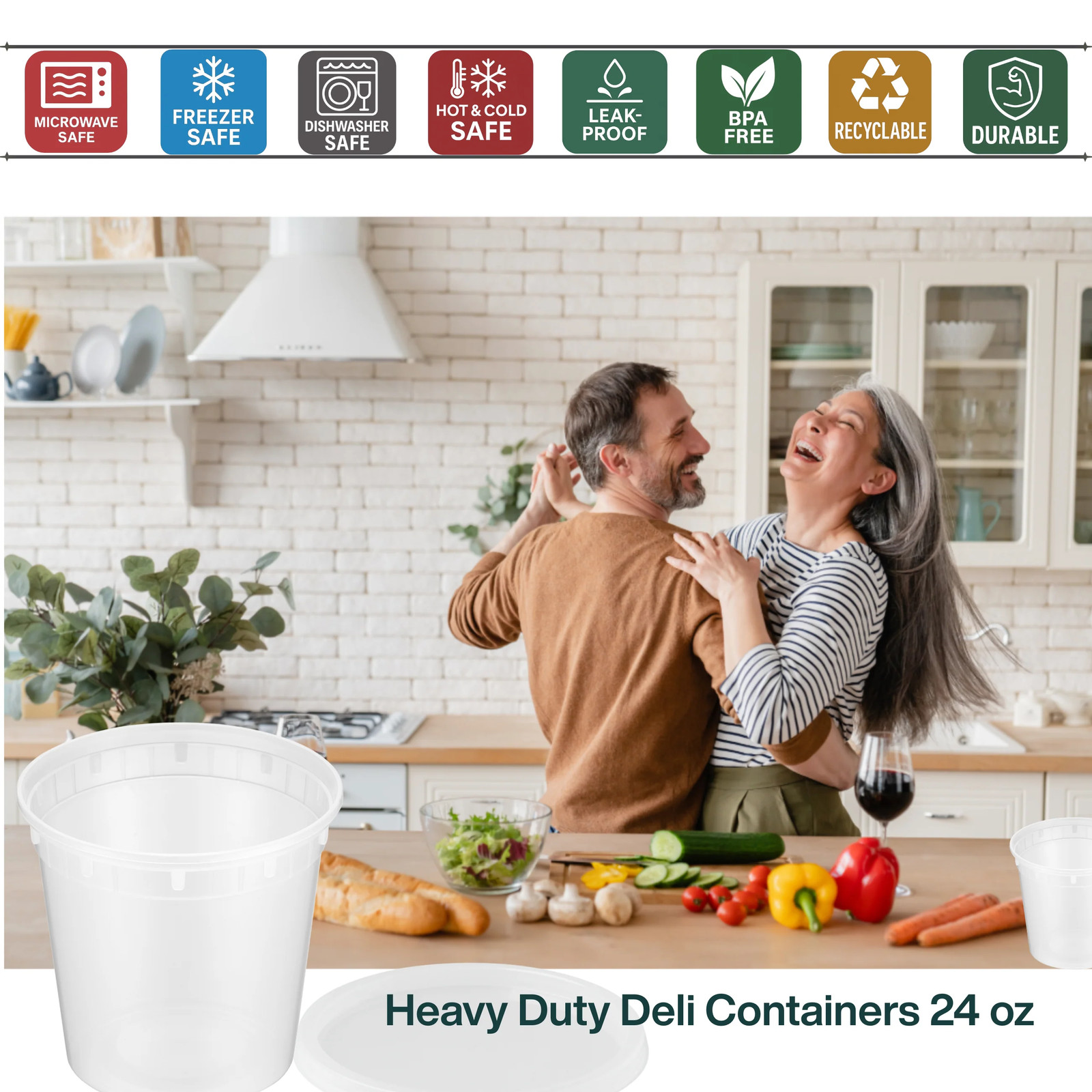 ProTakeOut, [24 oz] Heavy-Duty PP Deli Containers with Lids –50 Sets Durable