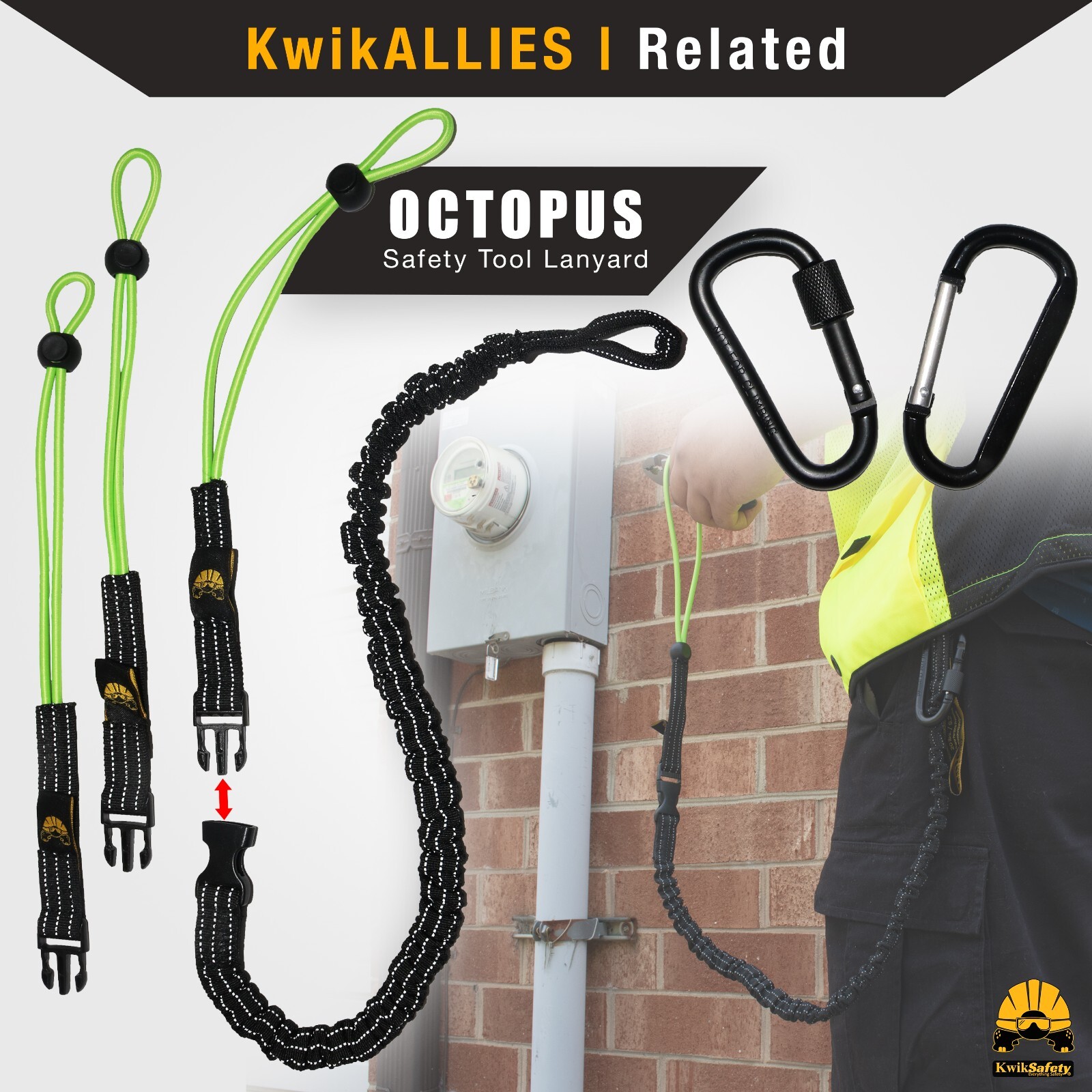 KwikSafety TENTACLE Light Duty Retractable Bungee Tool Lanyard w/ Carabiner Clip