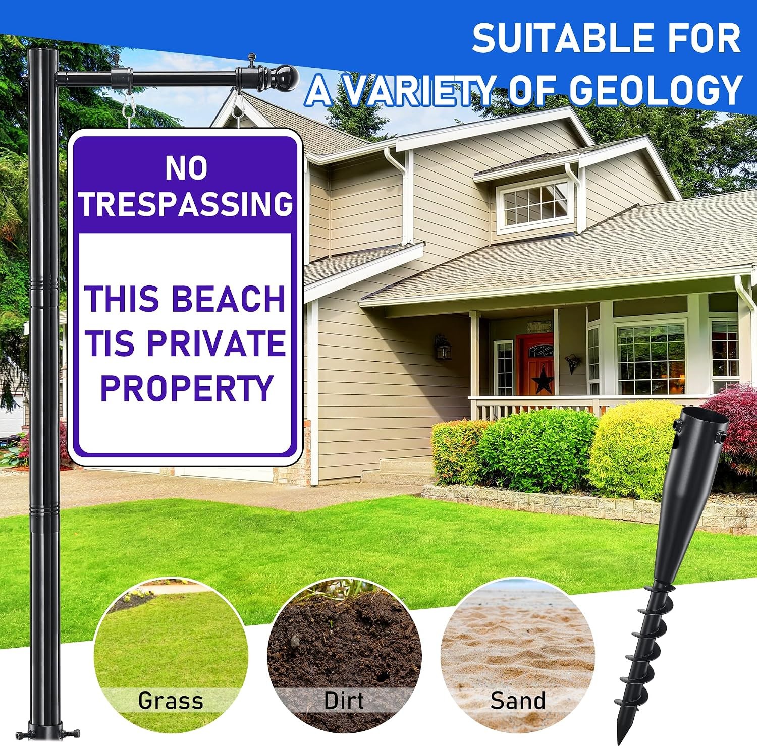 Real Estate Sign Post, 100 inch Realtor Yard Post for Sale 100″, black