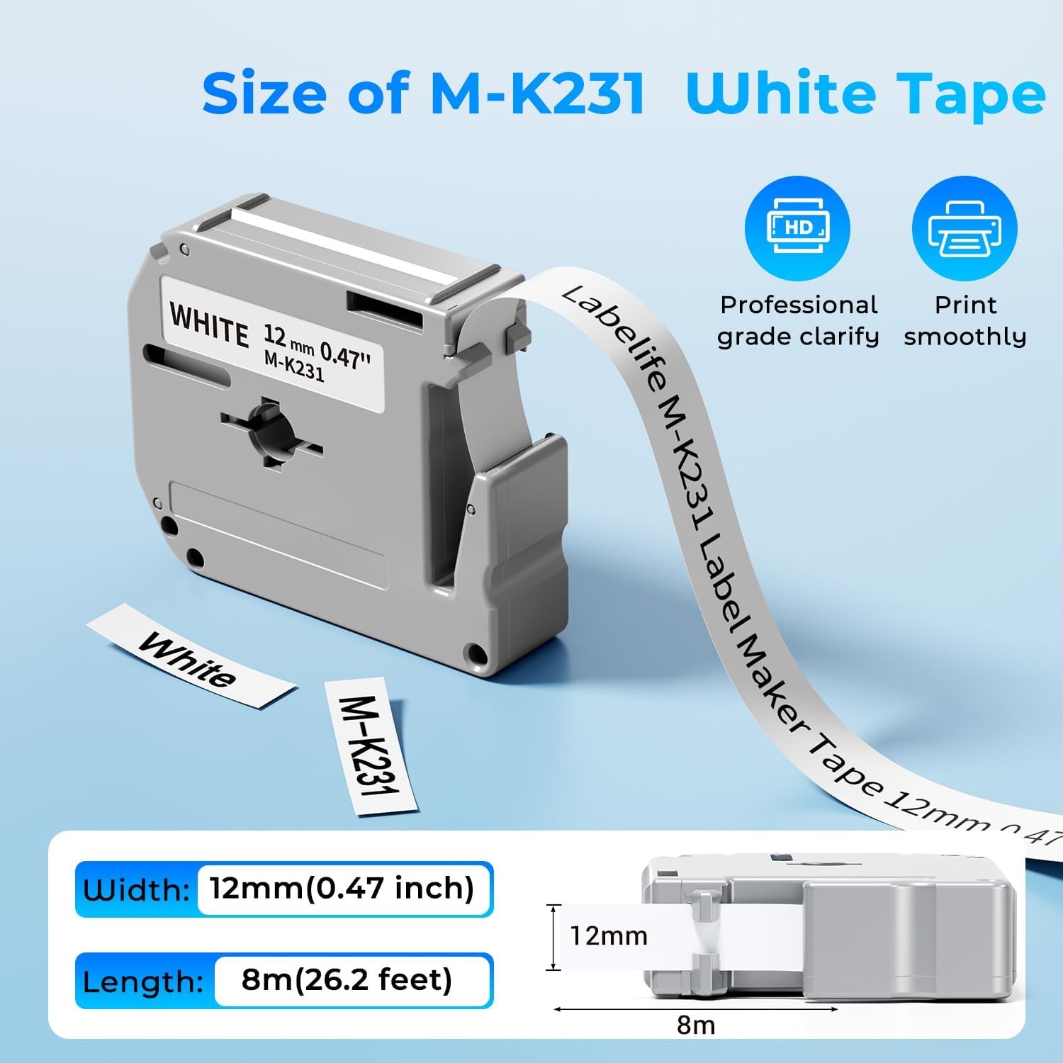 8-Pack M-K231 Label Tape Replacement for Brother P Touch M Tape M-K231s