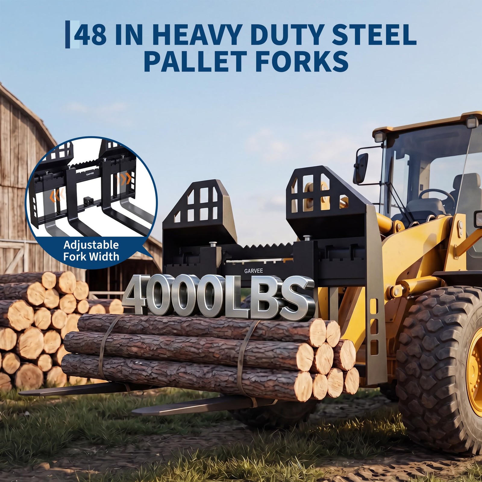 45″ Skid Steer Pallet Fork Frame w/ 48″ Forklift Blades Kubota Bobcat Skid Steer