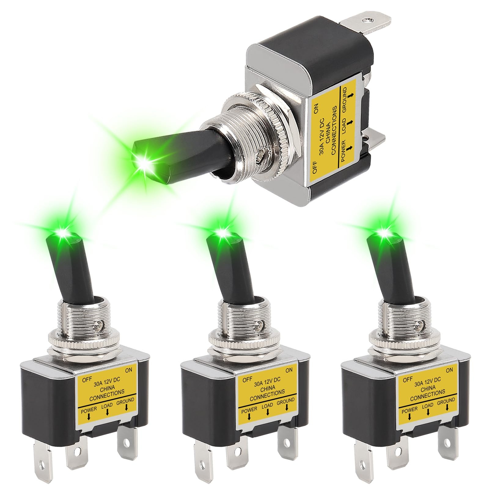 4PCS Green LED Toggle Switch 30 Amp 12 Volt Toggle Switch SPST ON Off 2 Position