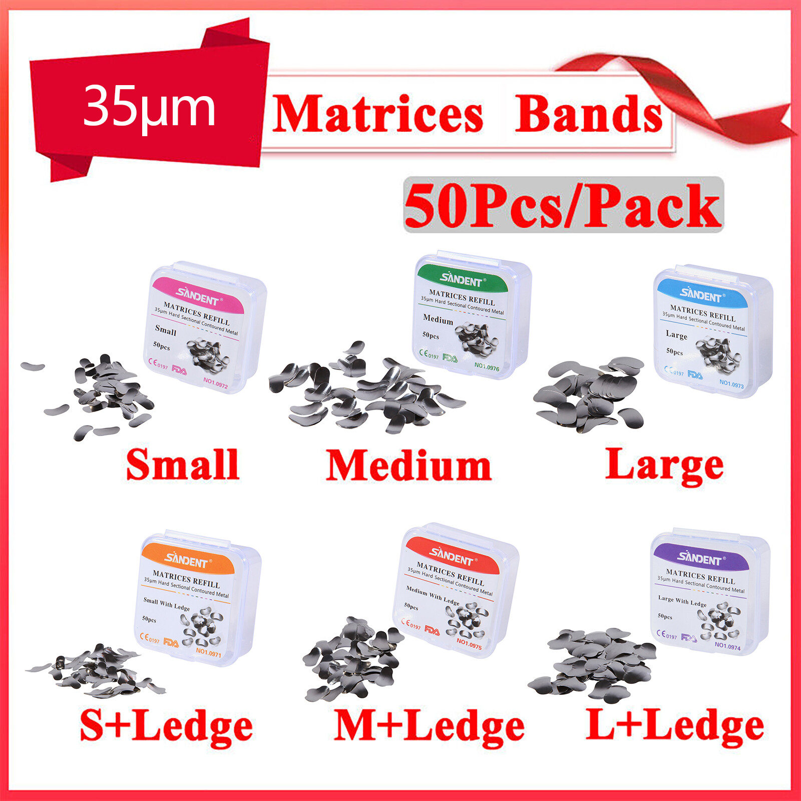 50 Pcs Dental Sectional Contoured Metal Matrices Refill Matrix Band Ledge 35um
