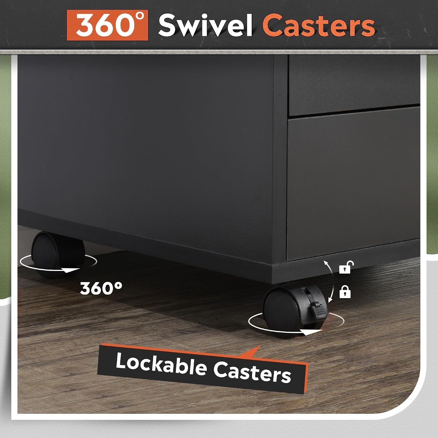 Versatile Black 5-Drawer Cabinet with Wheels – Perfect for Home Office Use