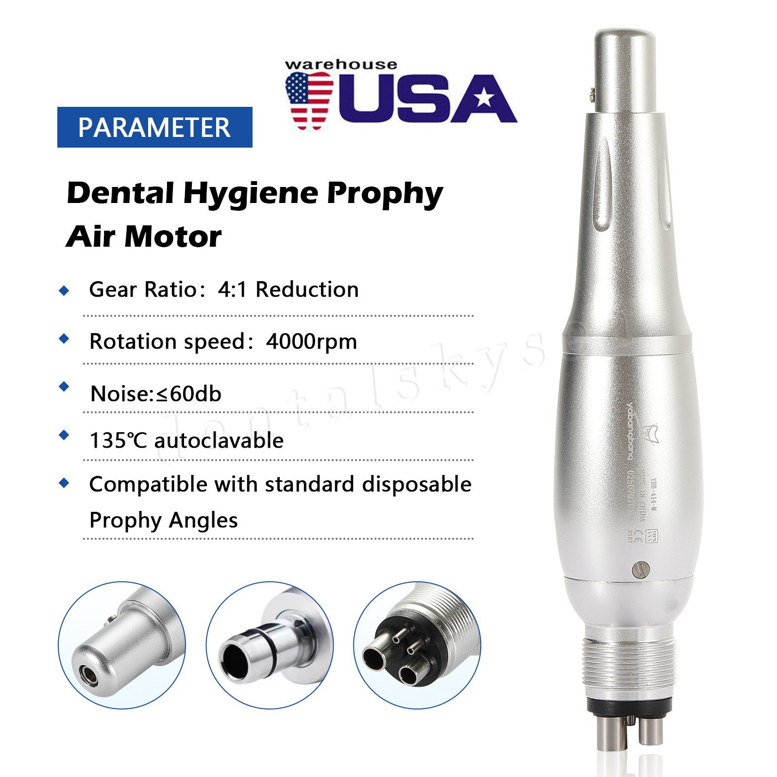 Premium Style Dental Hygiene Prophy Handpiece Air Motor 4 Holes & 4:1 Nose cone