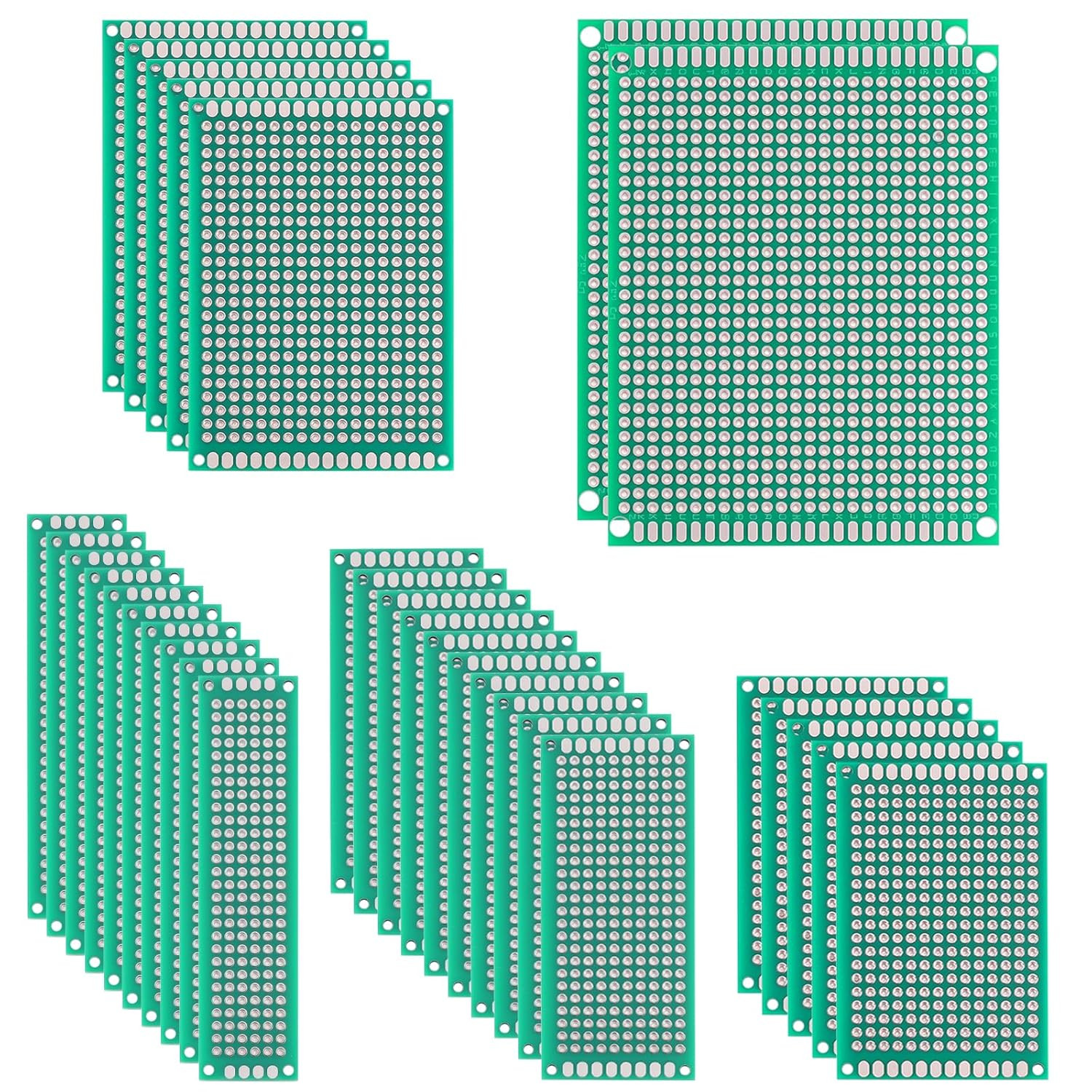 Rindion 32-Pc Double-Sided FR-4 PCB Prototype Boards 5 Sizes with Mounting Holes
