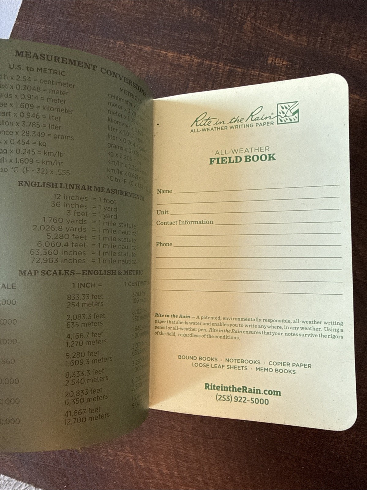 Rite in the Rain Weatherproof Soft Cover Field Notebook 4.75×7.5” Green No 980