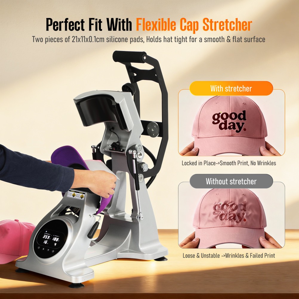 Dual Heater Hat Heat Press Semi-Auto Open Printing Cap Machine w/Laser Alignment