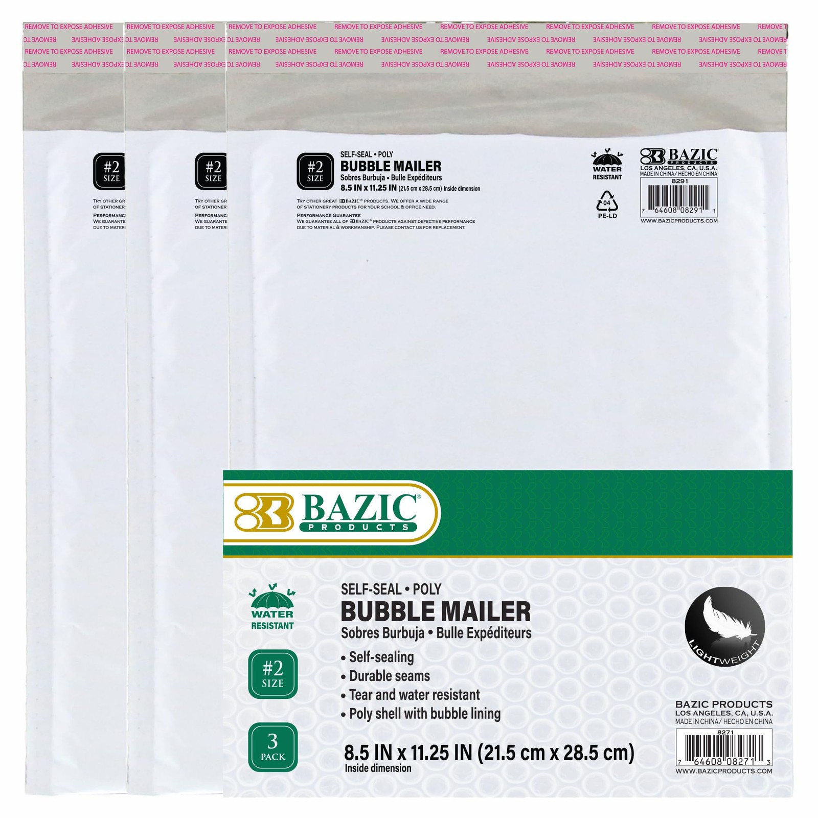 BAZIC Products #2 Poly Bubble Mailers, 8.5 x 11.25 in, 1-Pack, White