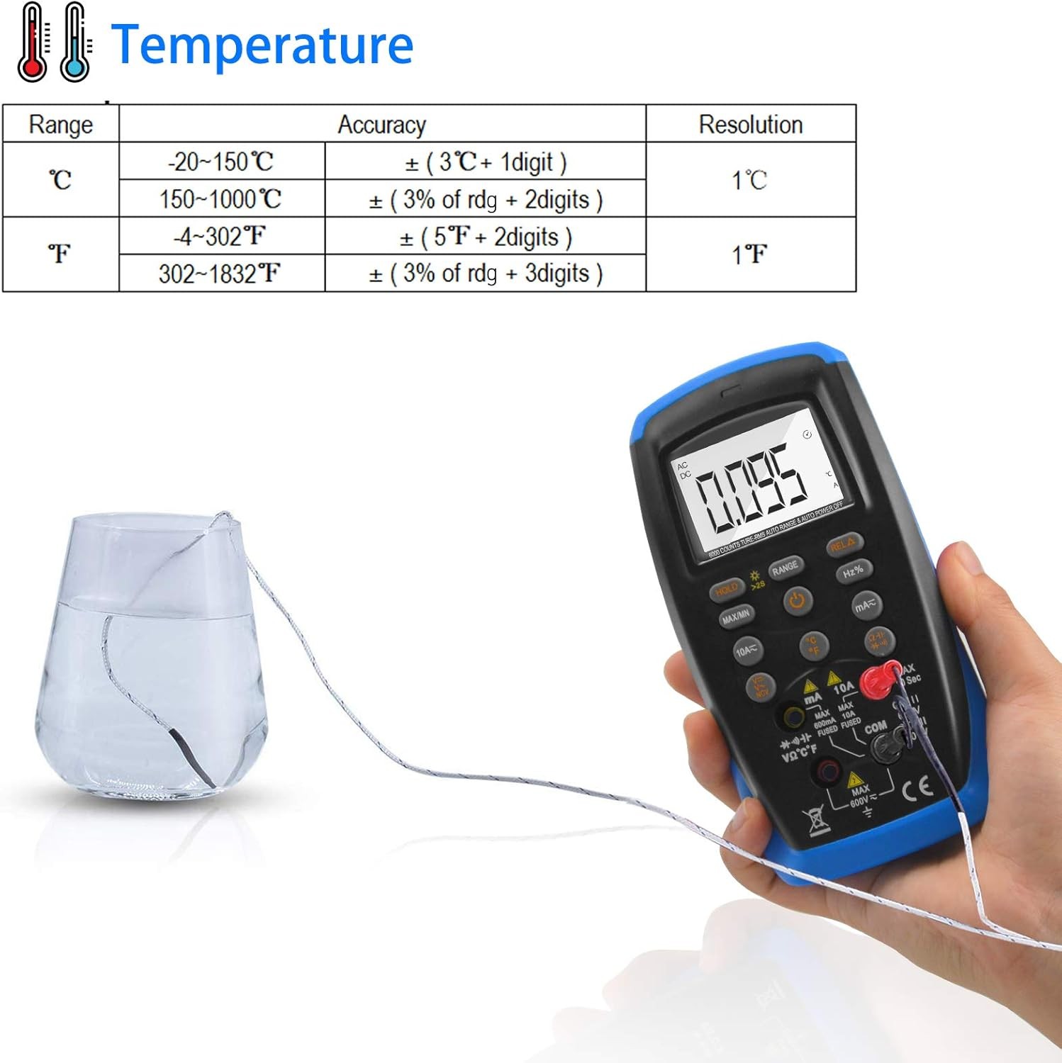 Digital Multimeter 6000C TRMS 600V 10A 60MΩ 200kHz Auto-Range NCV Data Hold