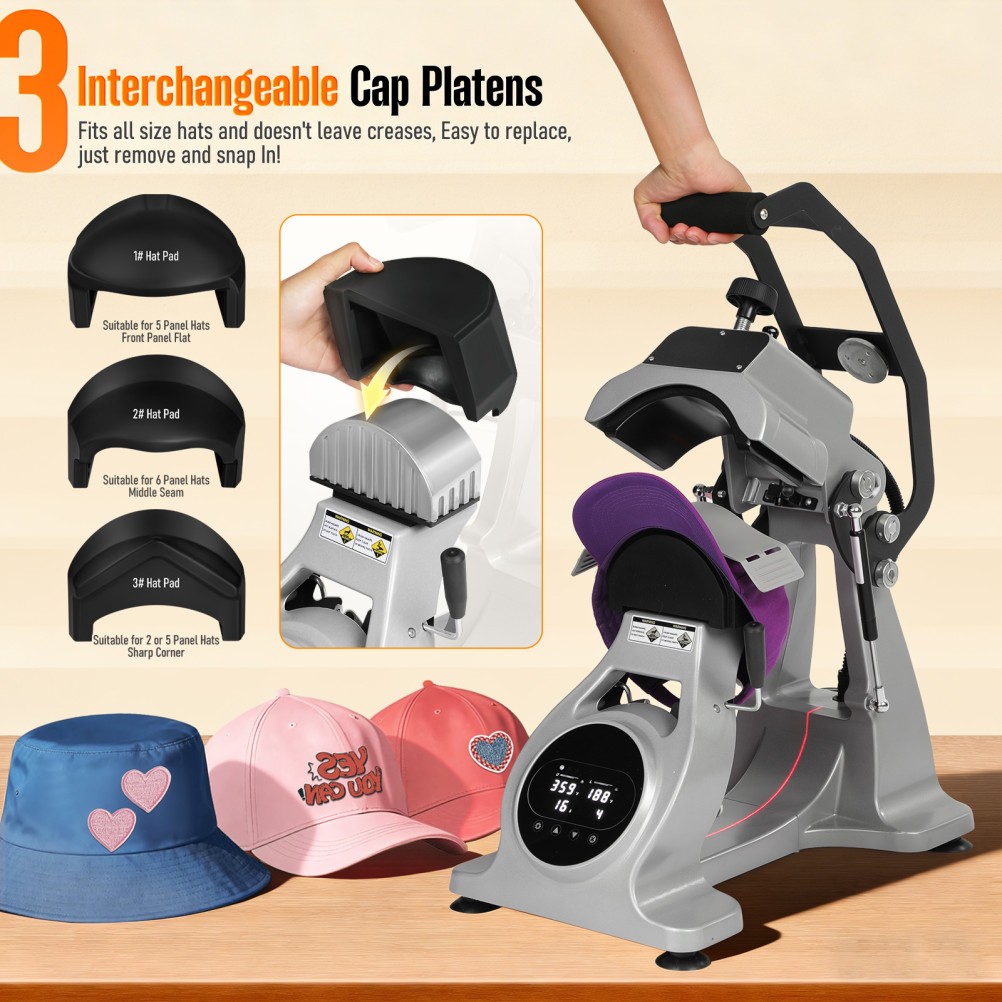 Dual Heater Hat Heat Press Semi-Auto Open Printing Cap Machine w/Laser Alignment