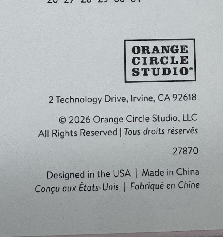 2027 Weekly Desk Calendar Pad 17 Months ORANGE CIRCLE Studio Hard Back PINK GOLD