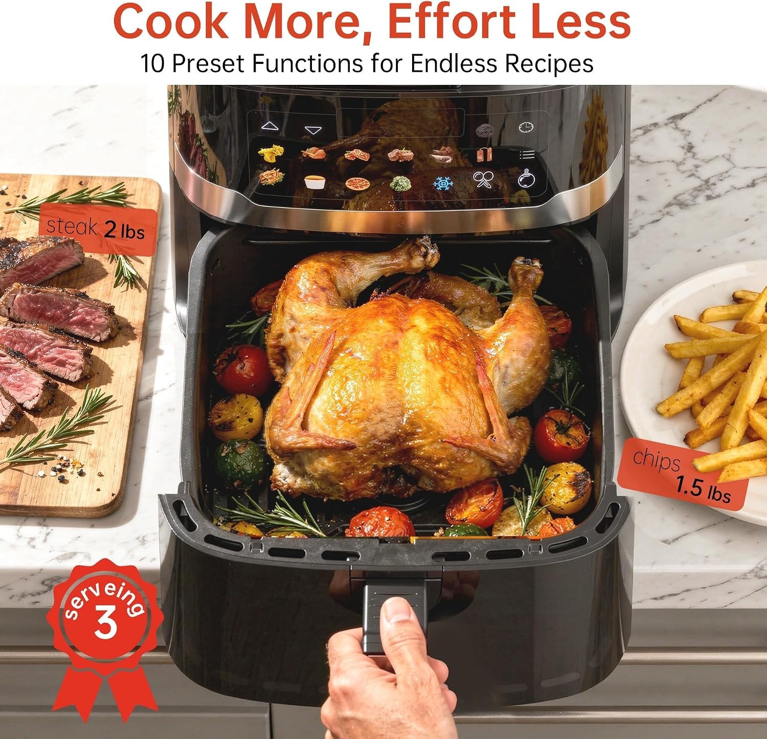 6.8QT Air Fryer 10-in-1 Cooker with Visible Window 1700W Bottom Heater Black