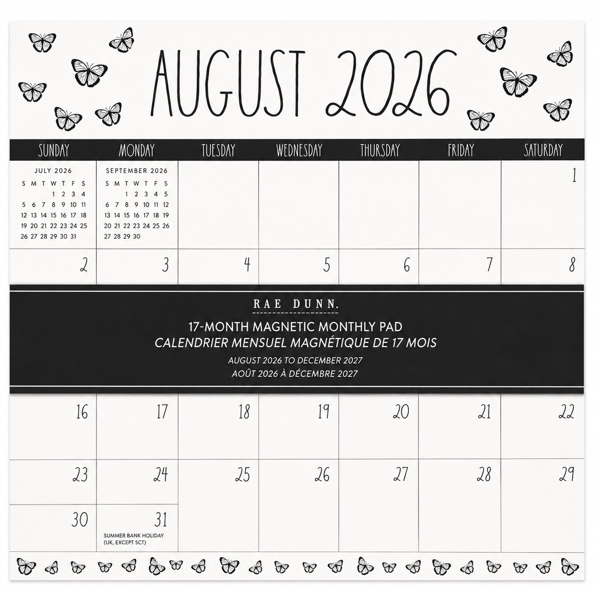 RAE DUNN 2026 2027 Magnetic 17 Monthly Pad Calendar Planner Butterfly 9.5×8.5″