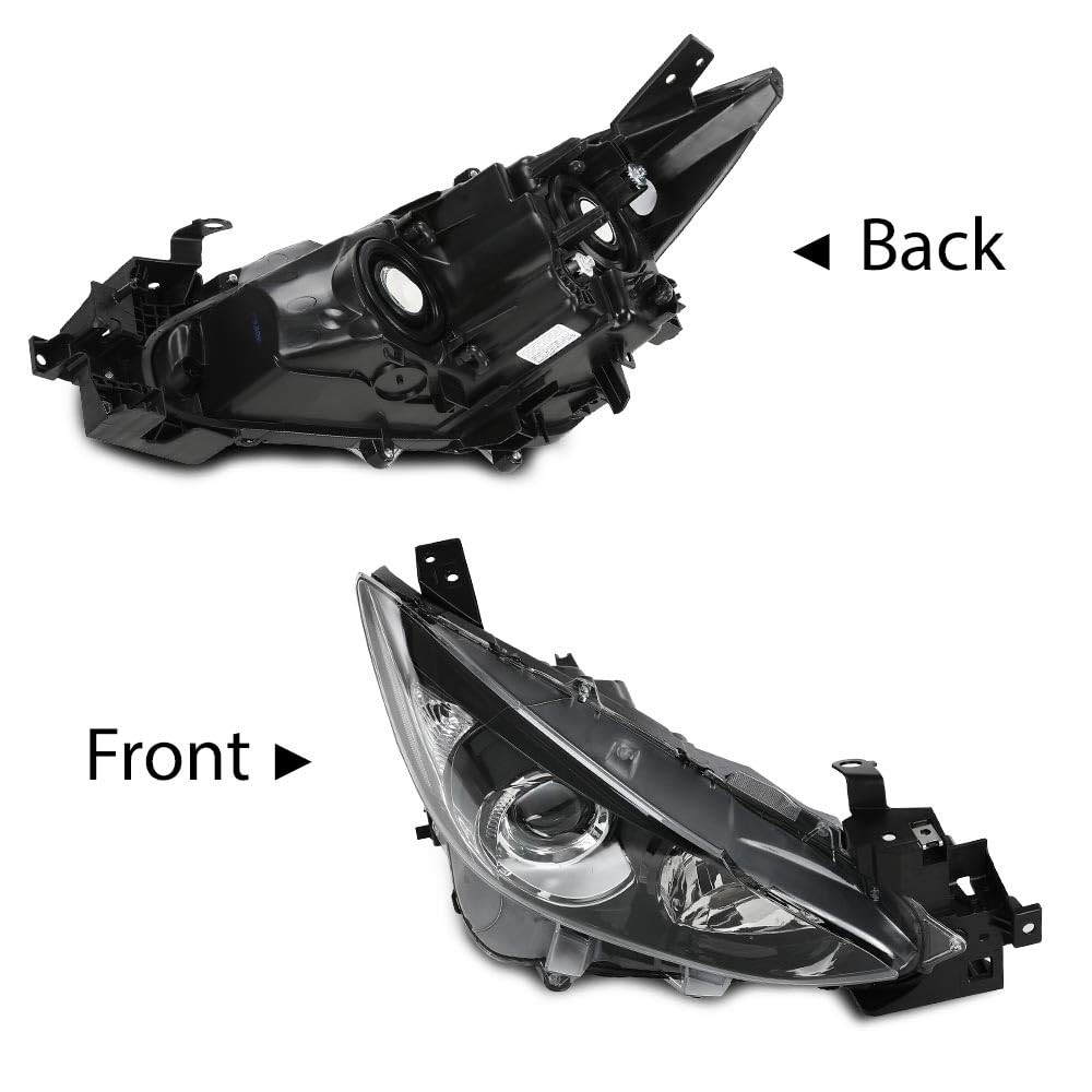 Headlight Pair w/o Bulbs Mazda 3 2014-2016 BHN1510K0 Clear Lens Black Housing