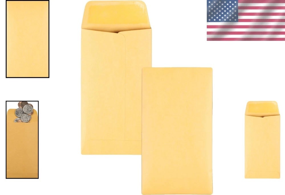 Everyday Use Brown Kraft Coin Envelopes 3 3/8 x 6 – 5 Pack for Crafts & Office