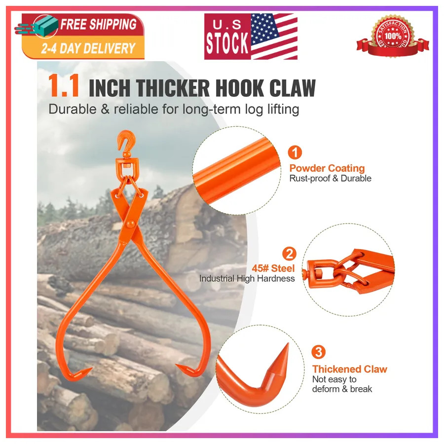 32 Inch Log Skidding Tongs Heavy Duty Steel 2 Claw Lumber Lifting Tool 1543 lbs