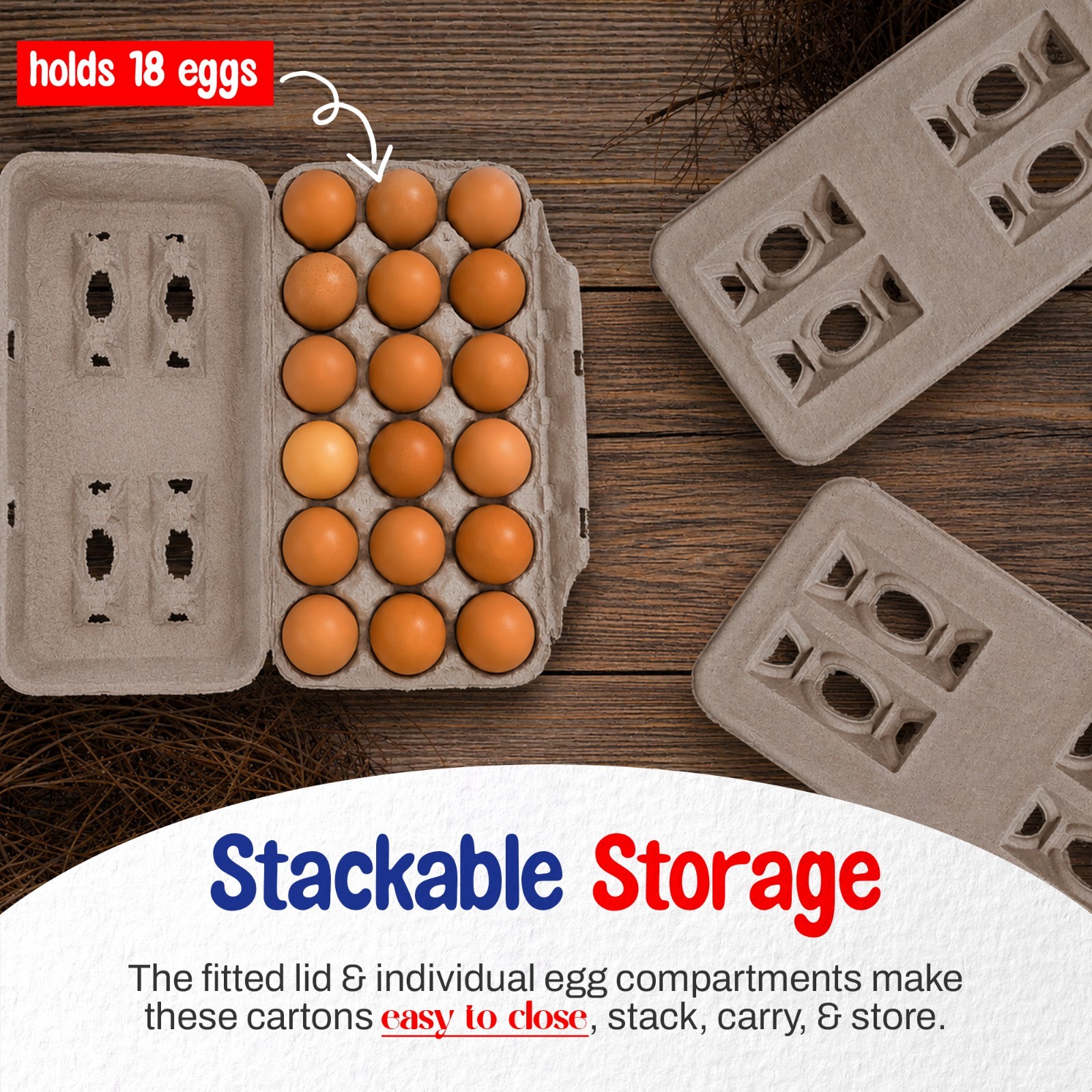 MT Products Blank Natural Pulp Egg Cartons, 18 Count Egg Holders – 150 Pack