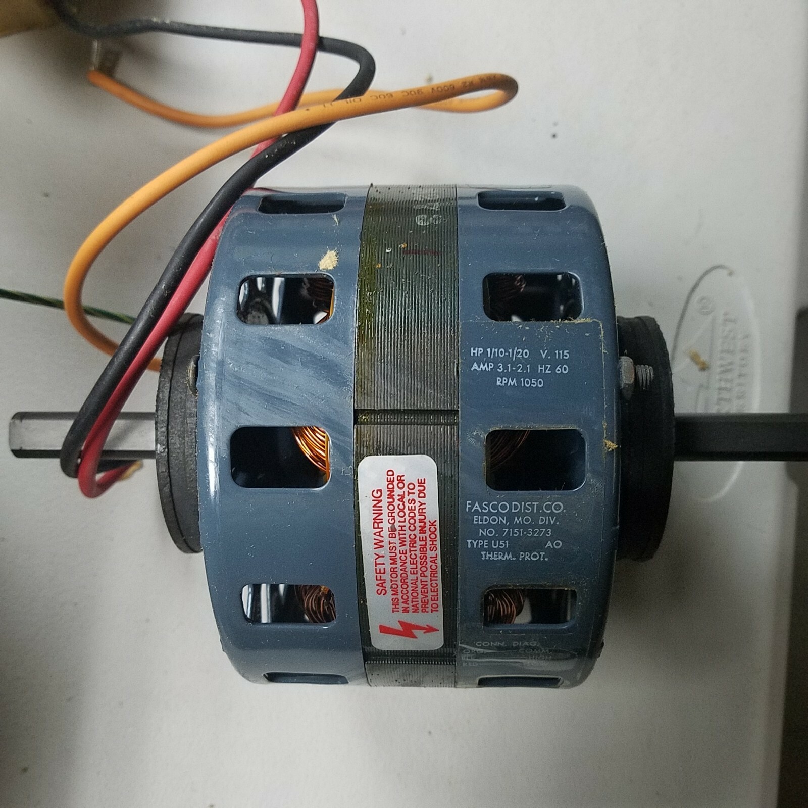 Fasco D1014 Motor, 1/10-1/20HP, OPEN-VEN, 1050 RPM, 115V, 60 HZ, 2 SPEED