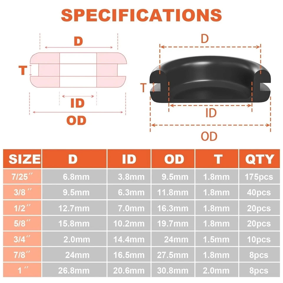 280 Rubber Grommets Kit Hole Gaskets Assortment Wiring Car Auto Firewall 8 Sizes