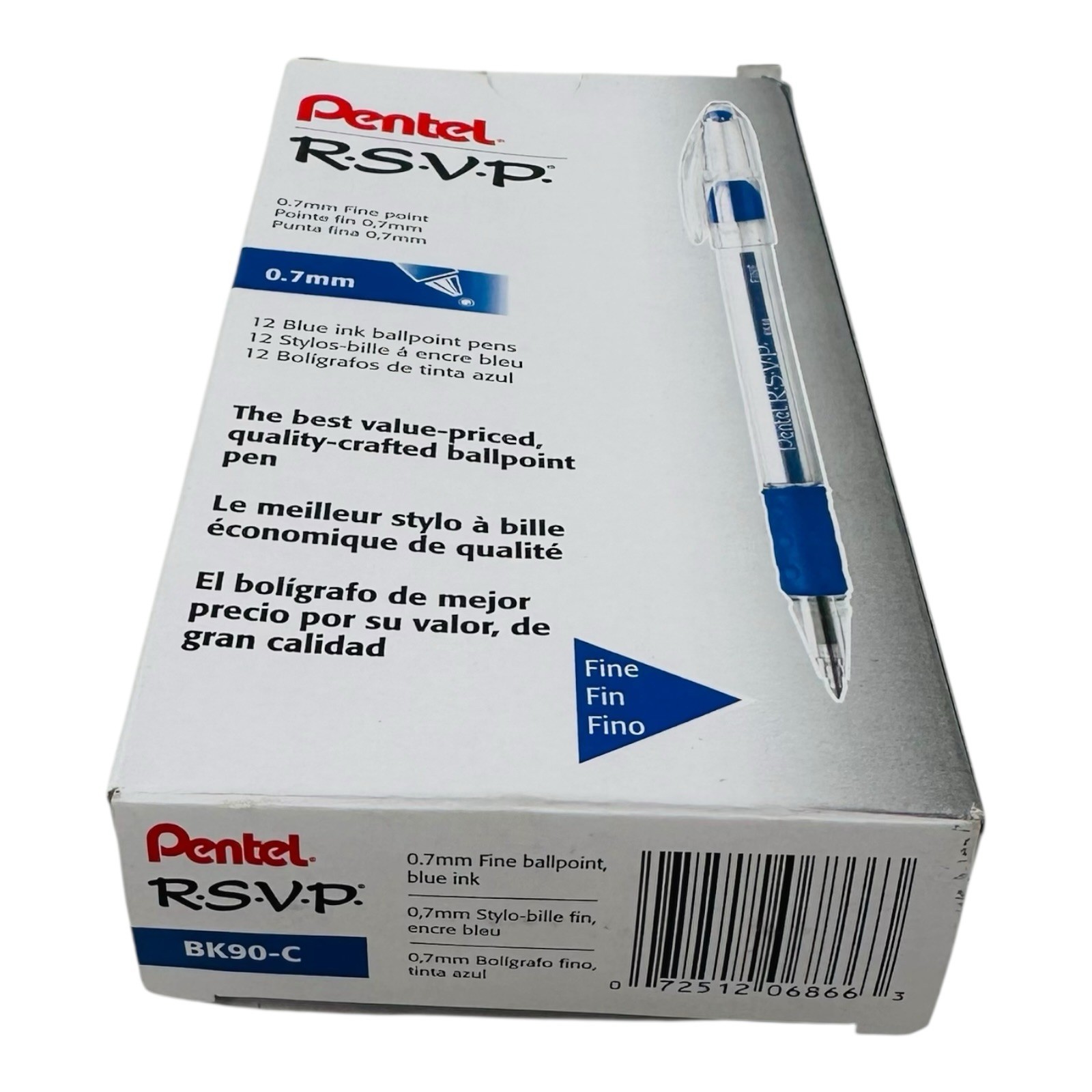 12 Pens Pentel RSVP Blue Ink Ballpoint Pens Stick Pen 0.7mm Fine Point
