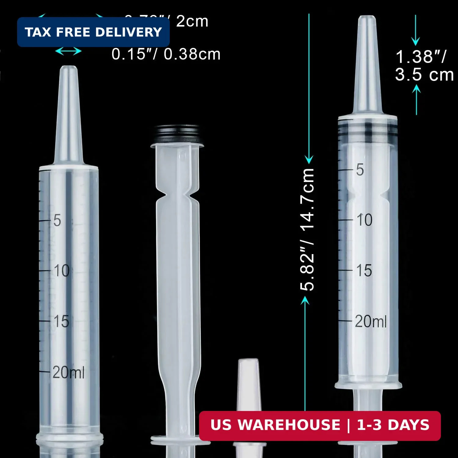 4 Pack 20ml & 60ml Plastic Syringe, Large Syringes Without Needle for Scientific