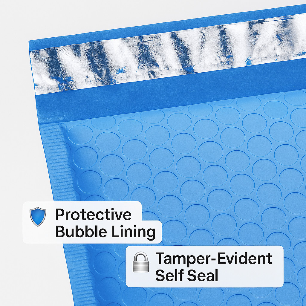 Villago #000 Blue Bubble Mailers 4×8 Self-Seal Padded Envelopes – 50/100/1000