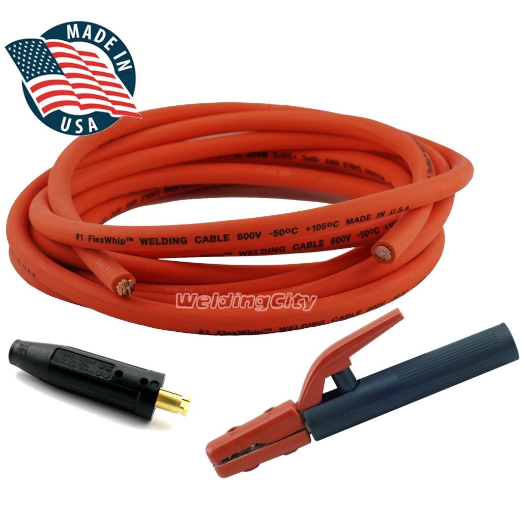 WeldingCity® USA Made 1-AWG Welding Cable Orange & Stick Holder Tweco Plug | USA