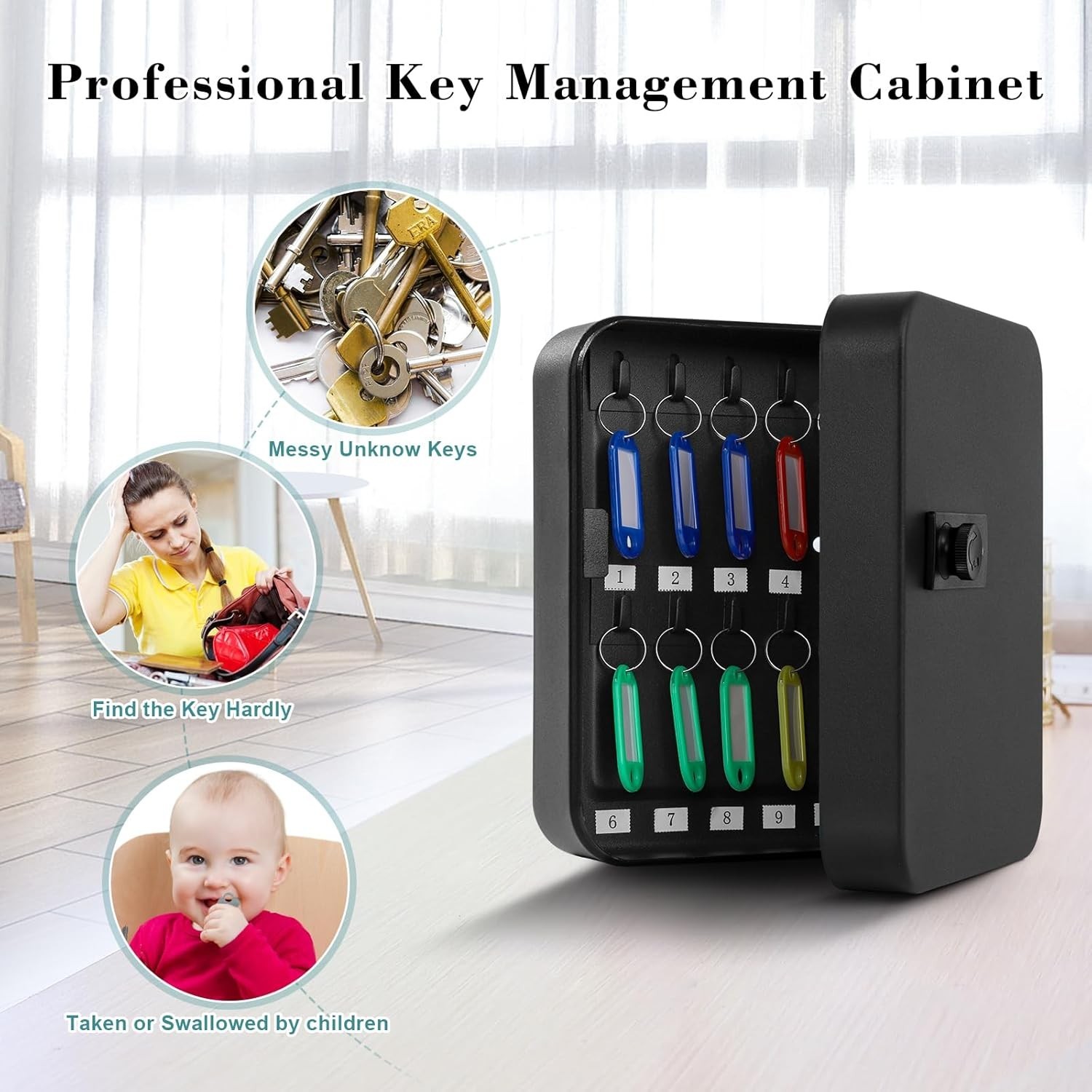 20 Key Storage Lock Box with Code, Key Cabinet Organizer Wall Mount with Comb…