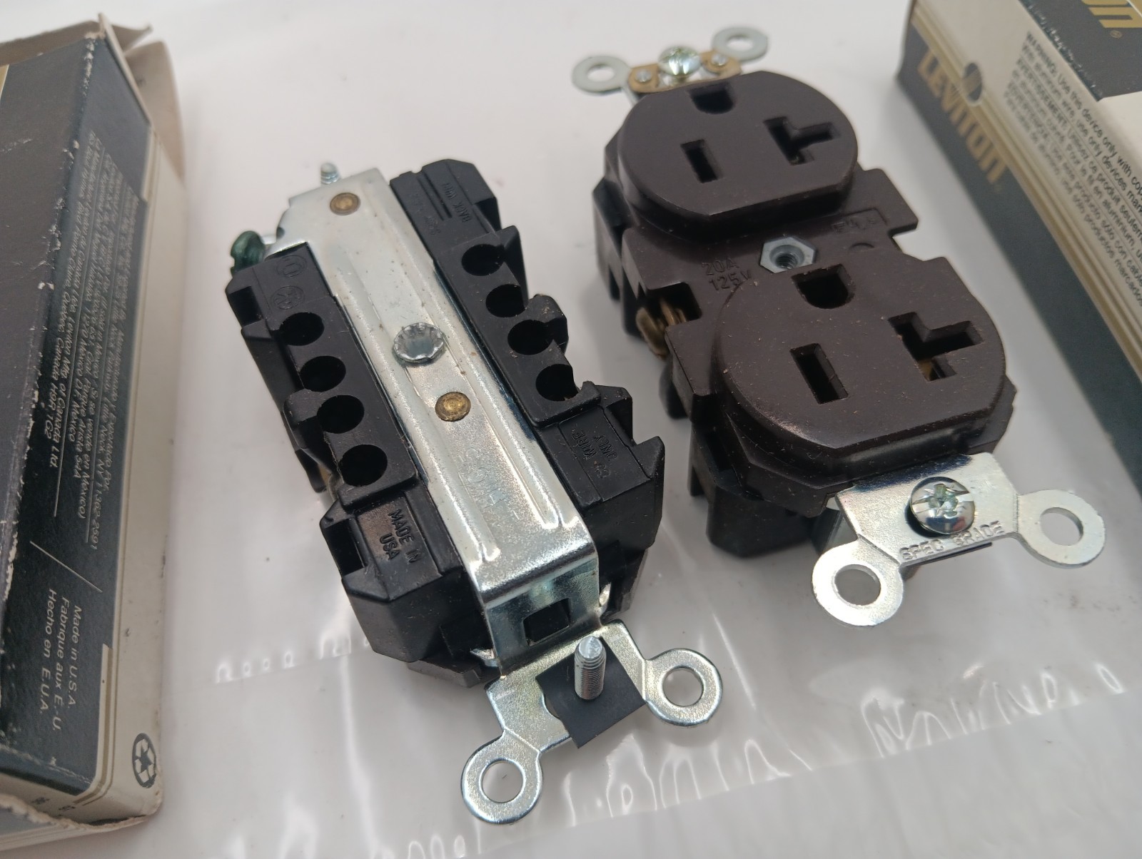 Lot of 2 NOS Leviton Duplex Receptacle Back & Side Wired 5362 Cafe Brown