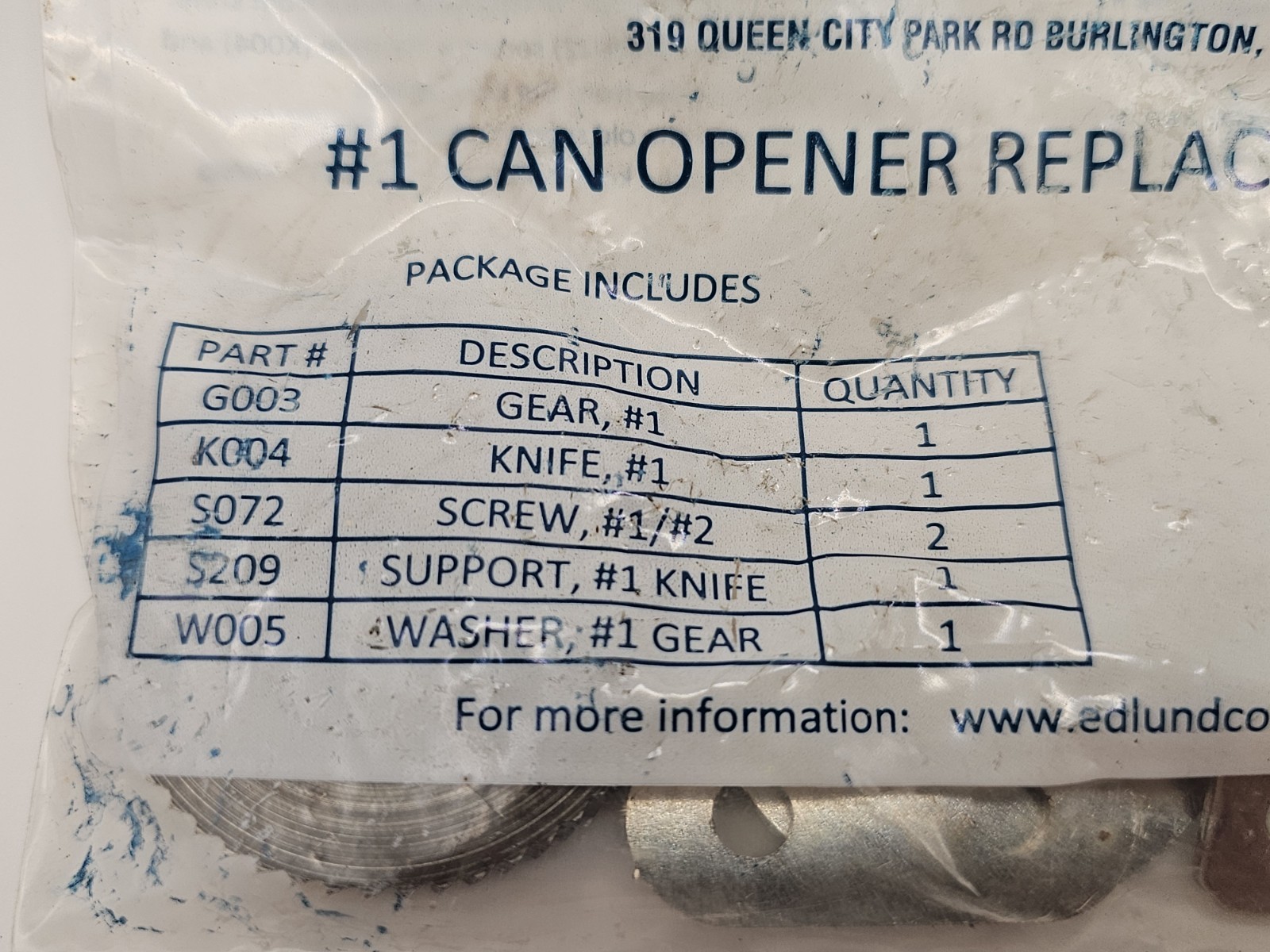 Edlund KT1100 #1 Can Opener Replacement Parts Kit Genuine OEM Gear Knife NEW
