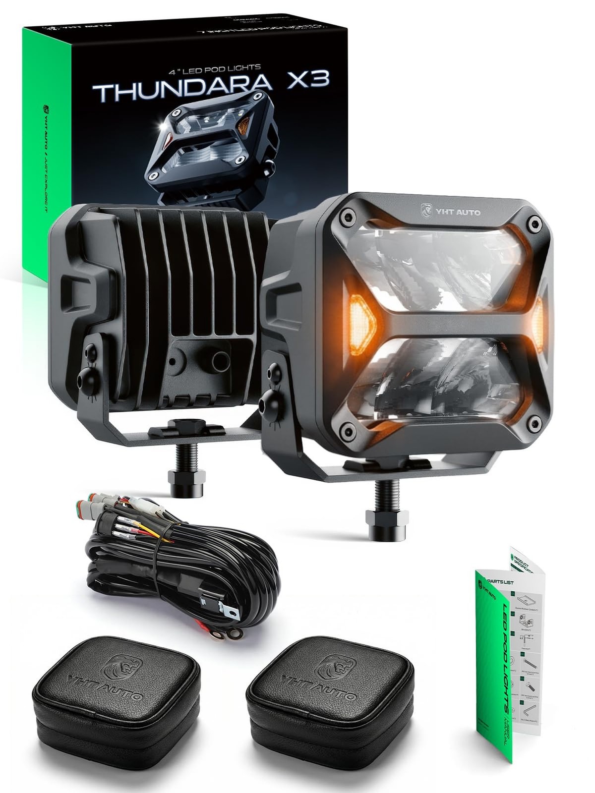 YHTAUTO 4 Inch LED Light Bars w/Wiring Harness & Light Cover 60W 7200LM 5700K…