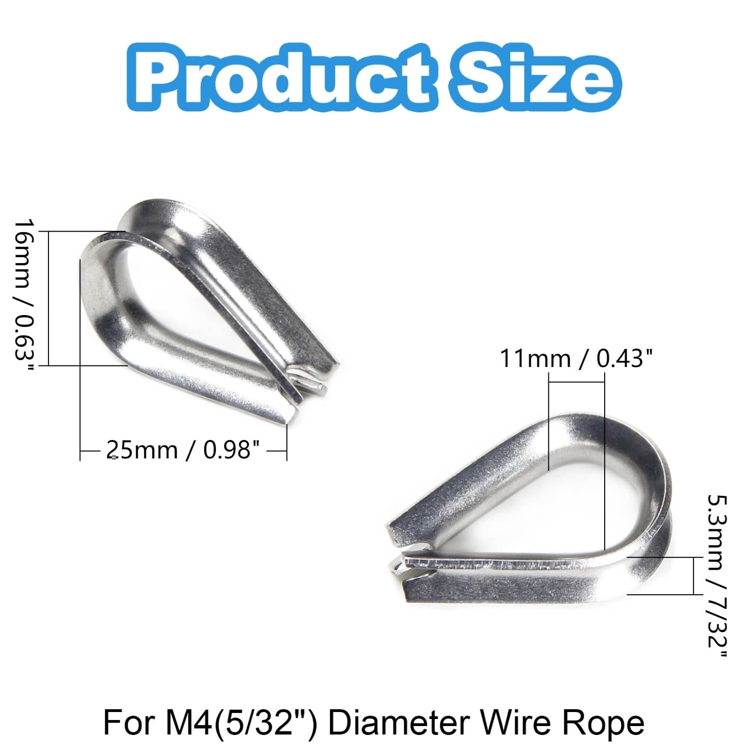 50 Pcs 5/32″ Wire Rope Thimbles M4 Cable Thimbles 304 Stainless Steel Thimble…
